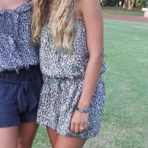 Full Tilt Romper with Black, Tan, & Teal Pattern